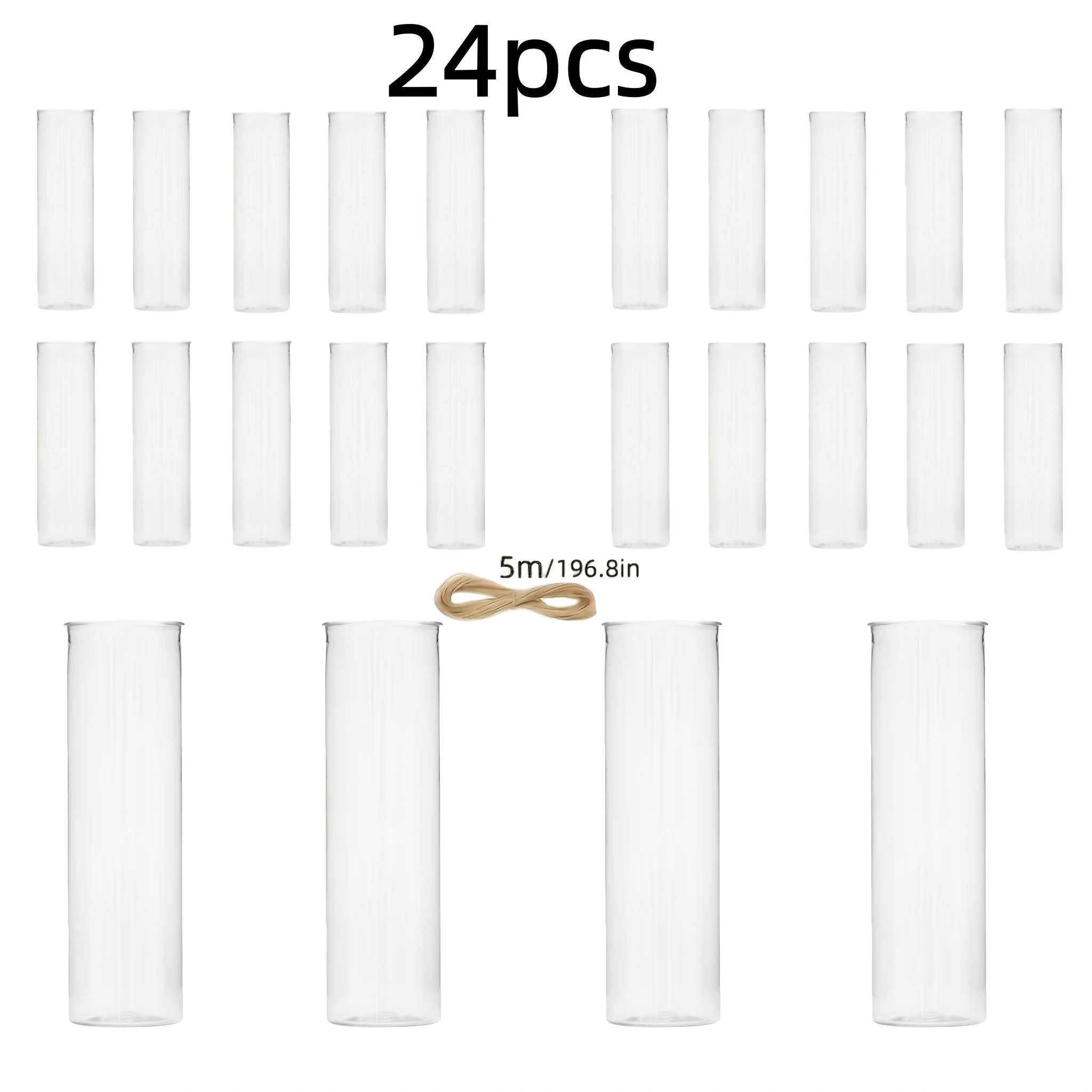 Florist Supply Vases - 24pcs Plastic Cylindrical Vases, High Transparency